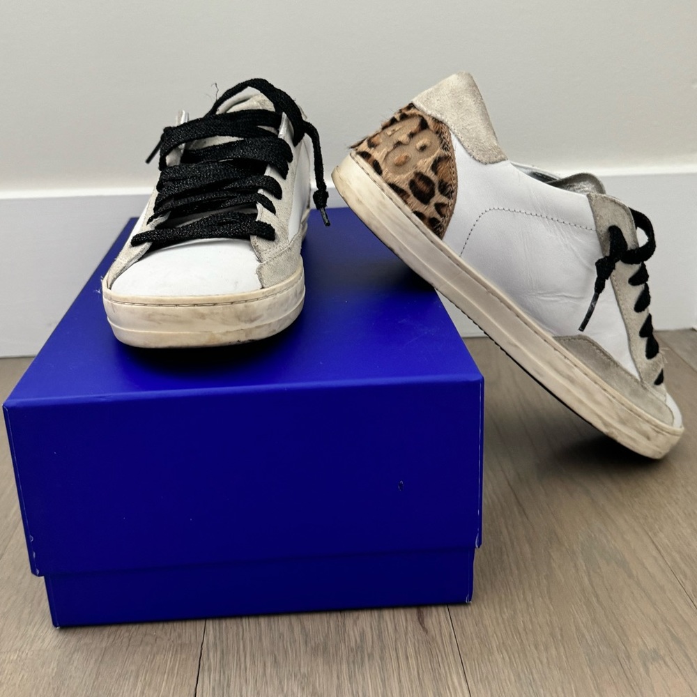 P448 John sneaker white cheetah leopard leather distressed size 37 samba golden